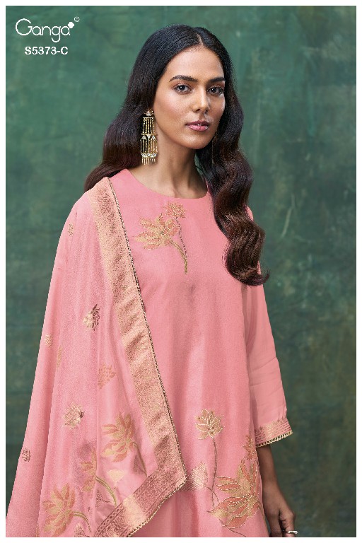 GANGA GINEVA S5373 WHOLESALE PURE VISCOSE WOVEN SILK JACQUARD UNSTITCH SALWAR SUITS EXPORTER