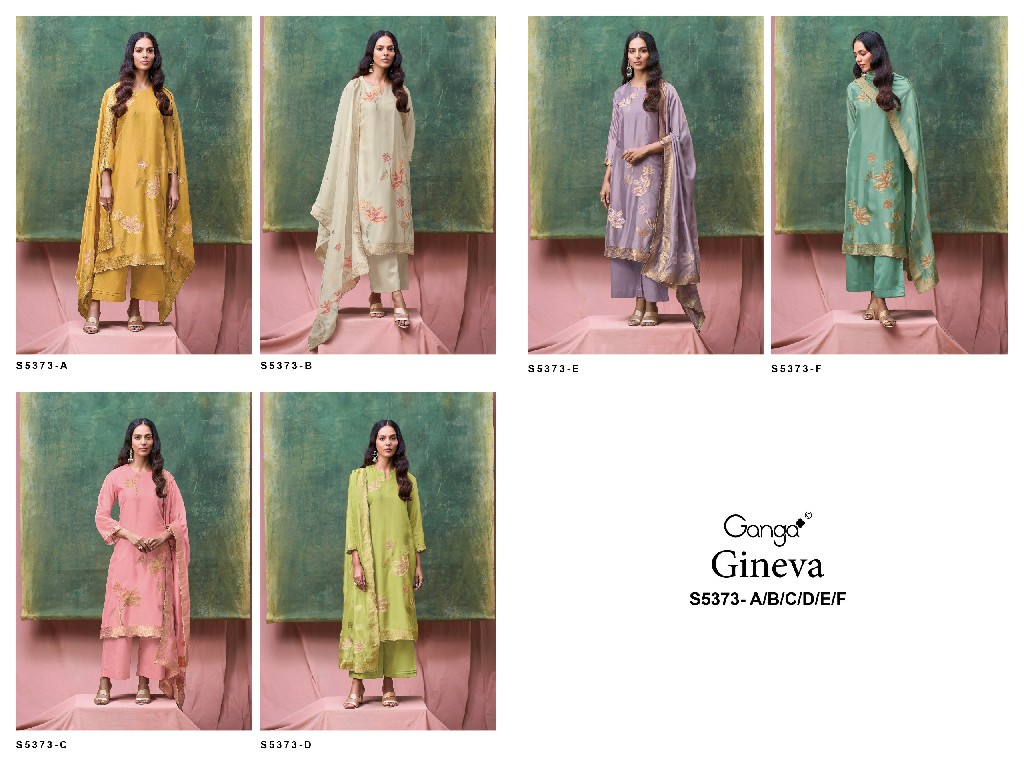 GANGA GINEVA S5373 WHOLESALE PURE VISCOSE WOVEN SILK JACQUARD UNSTITCH SALWAR SUITS EXPORTER