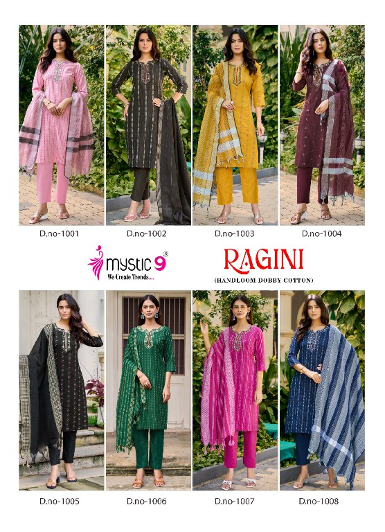 MYSTIC 9 RAGINI VOL 1 WHOLESALE READYMADE HANDLOOM COTTON DOBBY EXCLUSIVE 3 PCS SUITS EXPORTER