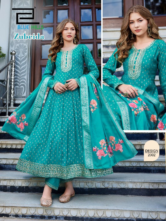 BLUE HILLS ZUBEIDA WHOLESALE READYMADE MAL CHANDERI BIG SIZE FESTIVE WEAR 3 PCS COMBO SET SUITS FOR EXPORT