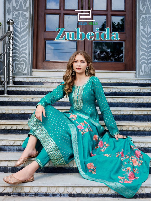 BLUE HILLS ZUBEIDA WHOLESALE READYMADE MAL CHANDERI BIG SIZE FESTIVE WEAR 3 PCS COMBO SET SUITS FOR EXPORT