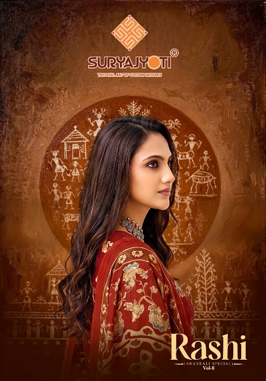 SURYAJYOTI RASHI VOL 8 WHOLESALE READYMADE PURE COTTON PRINTED ANARKALI STYLE FANCY 3 PCS SUITS SUPPLIER