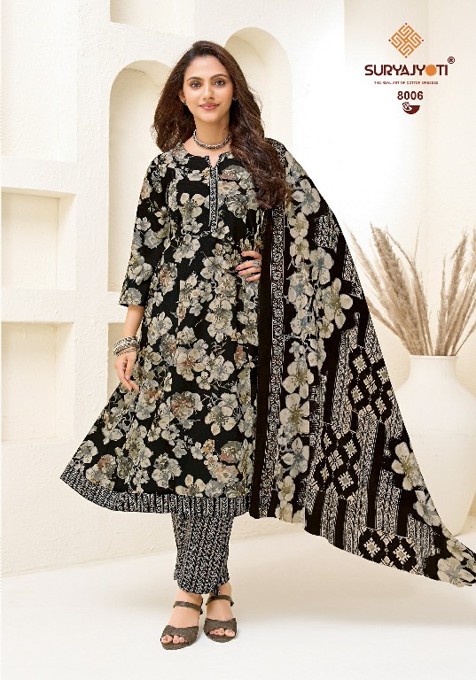 SURYAJYOTI RASHI VOL 8 WHOLESALE READYMADE PURE COTTON PRINTED ANARKALI STYLE FANCY 3 PCS SUITS SUPPLIER