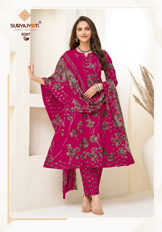 SURYAJYOTI RASHI VOL 8 WHOLESALE READYMADE PURE COTTON PRINTED ANARKALI STYLE FANCY 3 PCS SUITS SUPPLIER