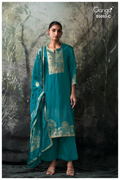 GANGA VEYA S5093 WHOLESALE PURE VISCOSE WOVEN SILK JACQUARD UNSTITCH SALWAR SUITS EXPORTER