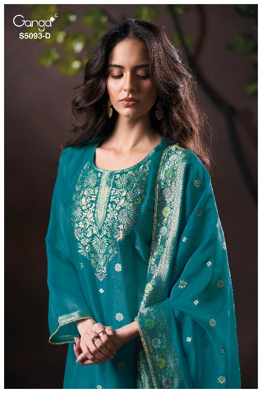 GANGA VEYA S5093 WHOLESALE PURE VISCOSE WOVEN SILK JACQUARD UNSTITCH SALWAR SUITS EXPORTER