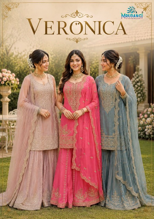 MRUDANGI VERONICA WHOLESALE READYMADE REAL SIMAR SILK PARTY WEAR PLAZZO STYLE 3 PCS SUITS EXPORTER