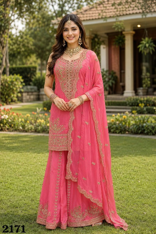 MRUDANGI VERONICA WHOLESALE READYMADE REAL SIMAR SILK PARTY WEAR PLAZZO STYLE 3 PCS SUITS EXPORTER