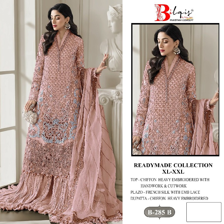 BILQIS D.NO 285A TO 285D WHOLESALE READYMADE CHIFFON HEAVY WORK PAKISTANI 3 PCS SUITS SUPPLIER