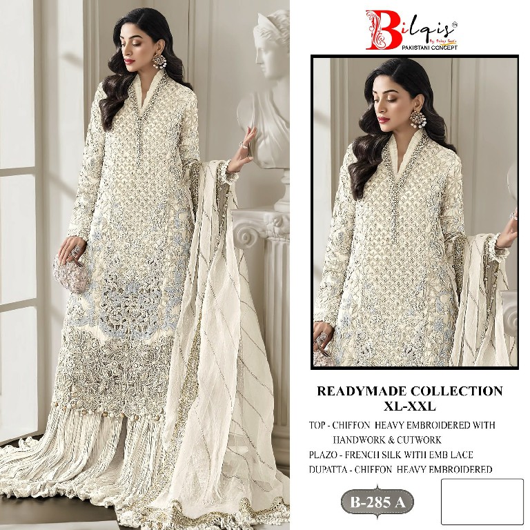 BILQIS D.NO 285A TO 285D WHOLESALE READYMADE CHIFFON HEAVY WORK PAKISTANI 3 PCS SUITS SUPPLIER