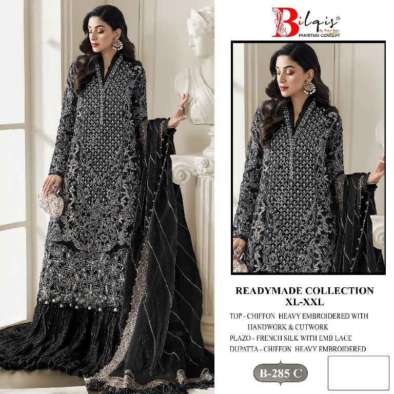 BILQIS D.NO 285A TO 285D WHOLESALE READYMADE CHIFFON HEAVY WORK PAKISTANI 3 PCS SUITS SUPPLIER