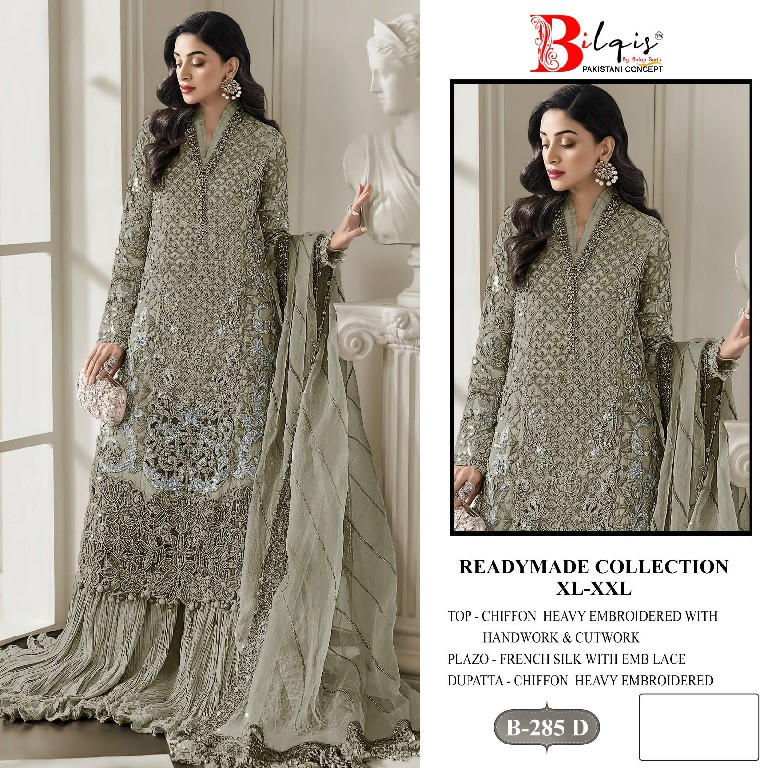 BILQIS D.NO 285A TO 285D WHOLESALE READYMADE CHIFFON HEAVY WORK PAKISTANI 3 PCS SUITS SUPPLIER