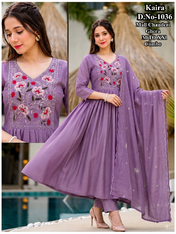 J4U KAIRA D.NO 1034 TO 1040-1042 WHOLESALE READYMADE MUL CHANDERI GHERA STYLE 3 PCS COMBO SET SUITS EXPORTER