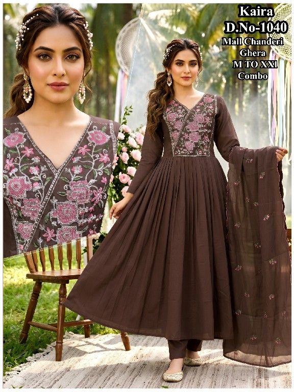 J4U KAIRA D.NO 1034 TO 1040-1042 WHOLESALE READYMADE MUL CHANDERI GHERA STYLE 3 PCS COMBO SET SUITS EXPORTER