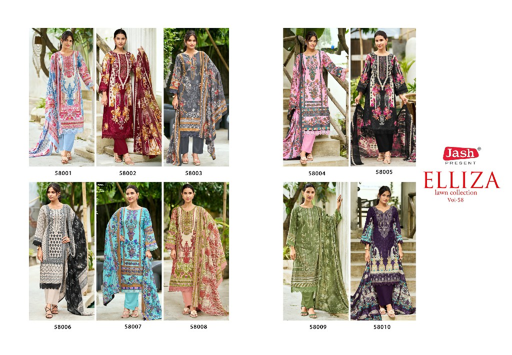 JASH ELLIZA VOL 58 WHOLESALE PURE COTTON PRINTED PAKISTANI CASUAL WEAR DRESS MATERIAL ONLINE