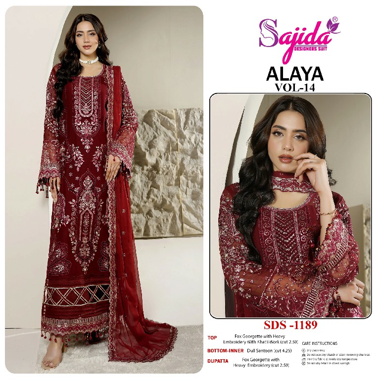 SAJIDA ALAYA VOL 14 WHOLESALE GEORGETTE PAKISTANI CONCEPT UNSTITCH SALWAR SUITS SUPPLIER