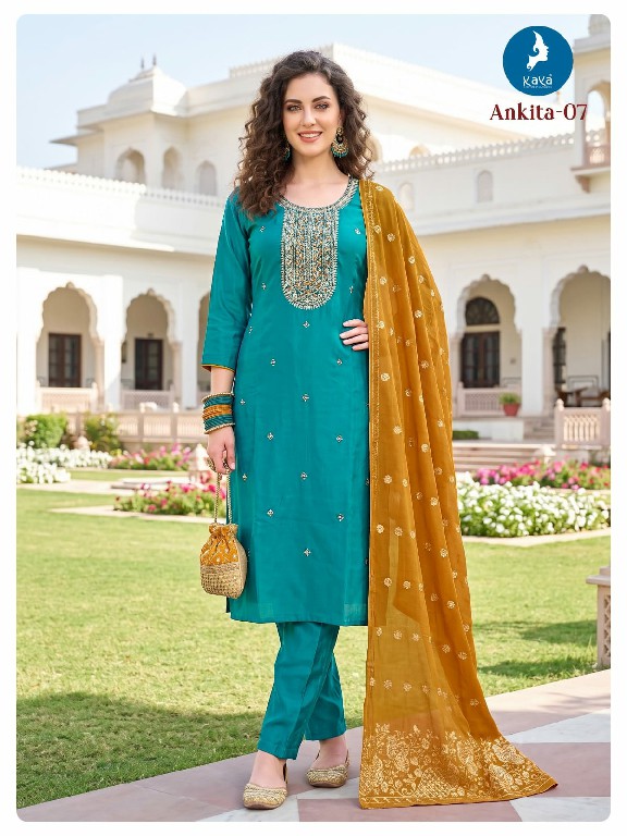 KAYA ANKITA WHOLESALE READYMADE ROMAN GLASS STUNNING LOOK BIG SIZE 3 PCS COMBO SET SUITS EXPORTER