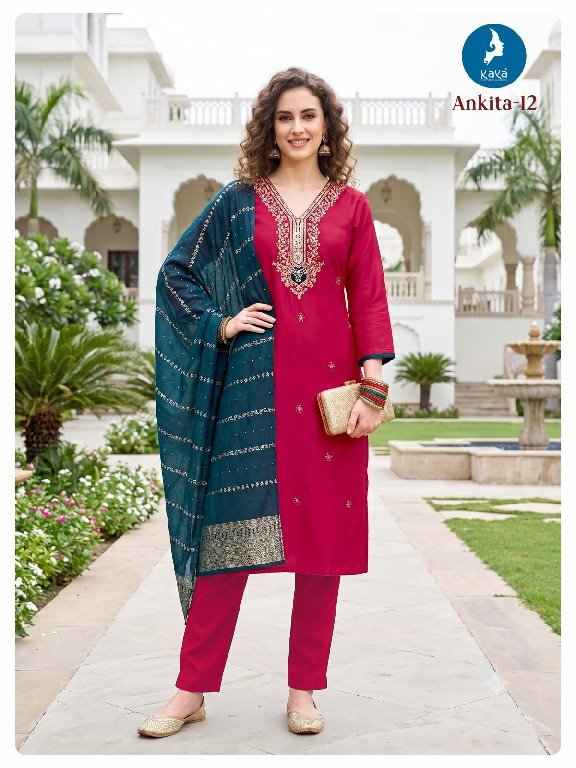 KAYA ANKITA WHOLESALE READYMADE ROMAN GLASS STUNNING LOOK BIG SIZE 3 PCS COMBO SET SUITS EXPORTER