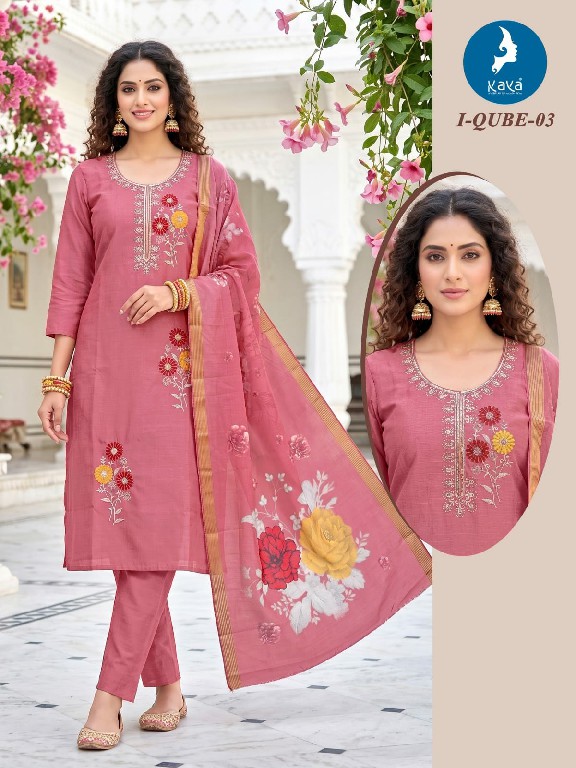 KAYA I-QUBE WHOLESALE READYMADE VERTICAN SILK BIG SIZE ELEGANT STYLE 3 PCS COMBO SET SUITS FOR EXPORT