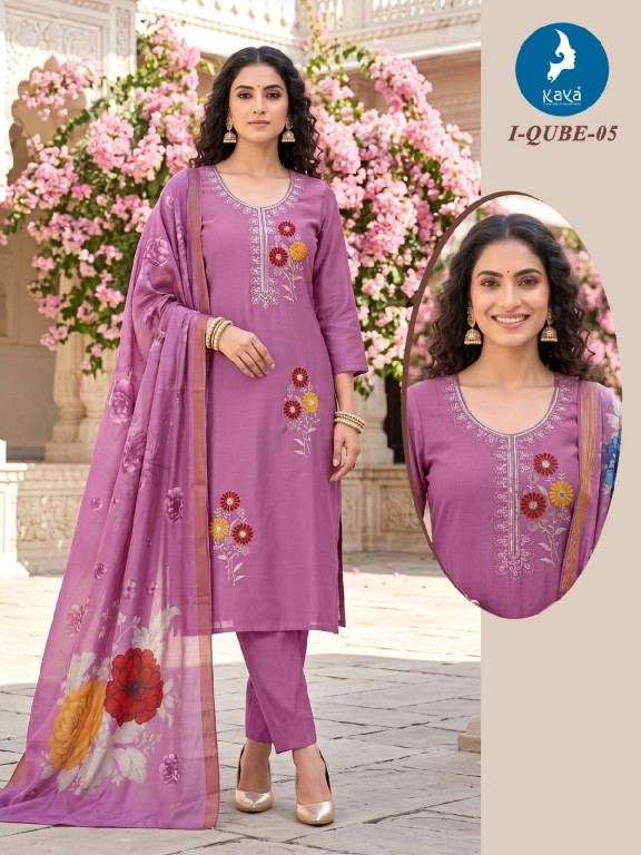 KAYA I-QUBE WHOLESALE READYMADE VERTICAN SILK BIG SIZE ELEGANT STYLE 3 PCS COMBO SET SUITS FOR EXPORT