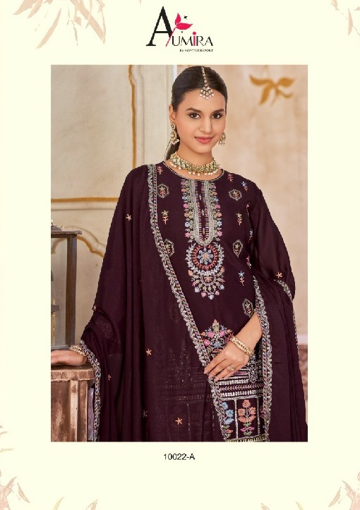AUMIRA D.NO 10022 WHOLESALE READYMADE CHINON WITH WORK HEAVY DESIGNER 3 PCS SUITS SUPPLIER