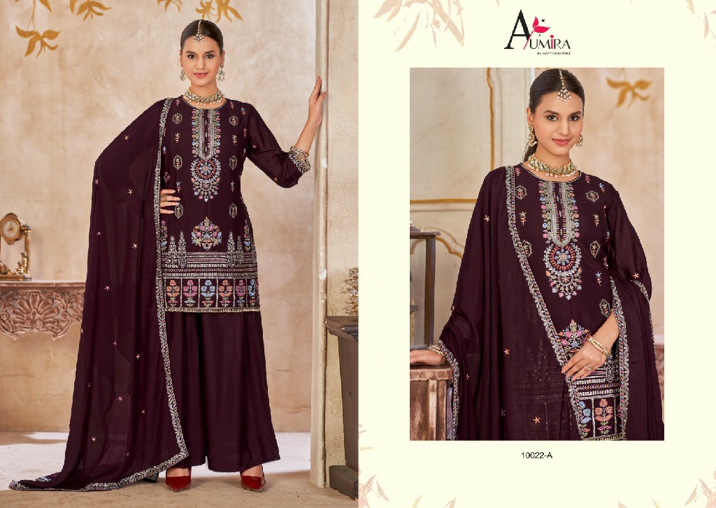 AUMIRA D.NO 10022 WHOLESALE READYMADE CHINON WITH WORK HEAVY DESIGNER 3 PCS SUITS SUPPLIER