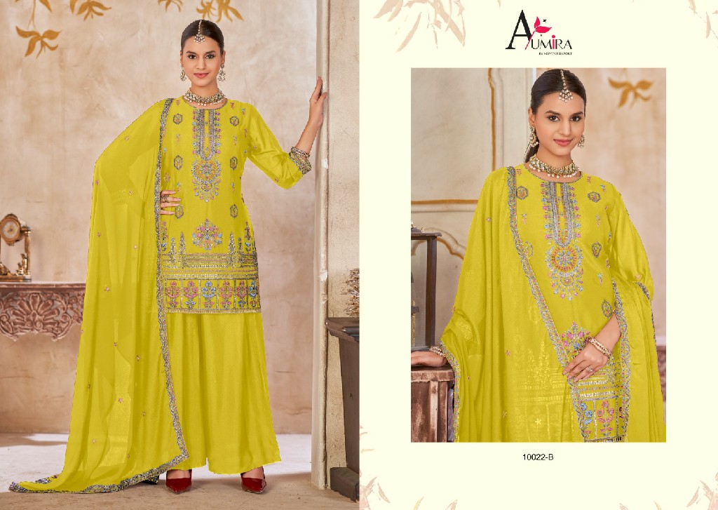 AUMIRA D.NO 10022 WHOLESALE READYMADE CHINON WITH WORK HEAVY DESIGNER 3 PCS SUITS SUPPLIER