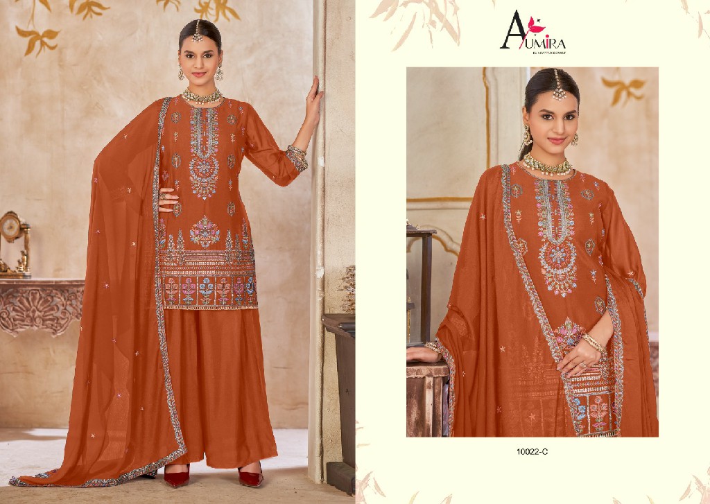 AUMIRA D.NO 10022 WHOLESALE READYMADE CHINON WITH WORK HEAVY DESIGNER 3 PCS SUITS SUPPLIER