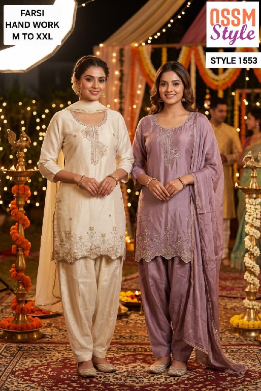 OSSM STYLE D.NO 1552-1553-1590-1595 WHOLESALE READYMADE VISCOSE ROMAN FARSI SALWAR STYLE 3 PCS COMBO SET SUITS EXPORTER