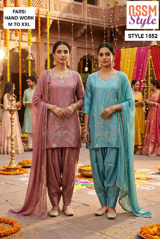 OSSM STYLE D.NO 1552-1553-1590-1595 WHOLESALE READYMADE VISCOSE ROMAN FARSI SALWAR STYLE 3 PCS COMBO SET SUITS EXPORTER