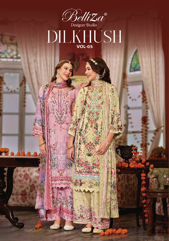 BELLIZA DILKHUSH VOL 5 WHOLESALE VISCOSE RAYON EXCLUSIVE DESIGN UNSTITCH SALWAR SUITS EXPORTER