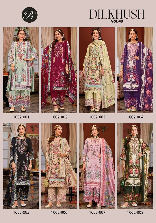 BELLIZA DILKHUSH VOL 5 WHOLESALE VISCOSE RAYON EXCLUSIVE DESIGN UNSTITCH SALWAR SUITS EXPORTER