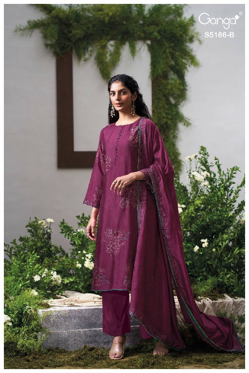 GANGA INES S5166 WHOLESALE PURE BEMBERG RUSSIAN SILK AMAZING UNSTITCH SALWAR SUITS FOR EXPORT