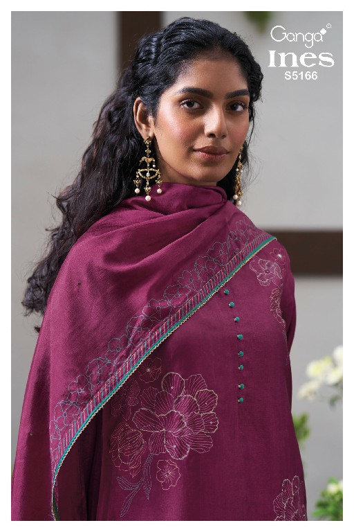 GANGA INES S5166 WHOLESALE PURE BEMBERG RUSSIAN SILK AMAZING UNSTITCH SALWAR SUITS FOR EXPORT