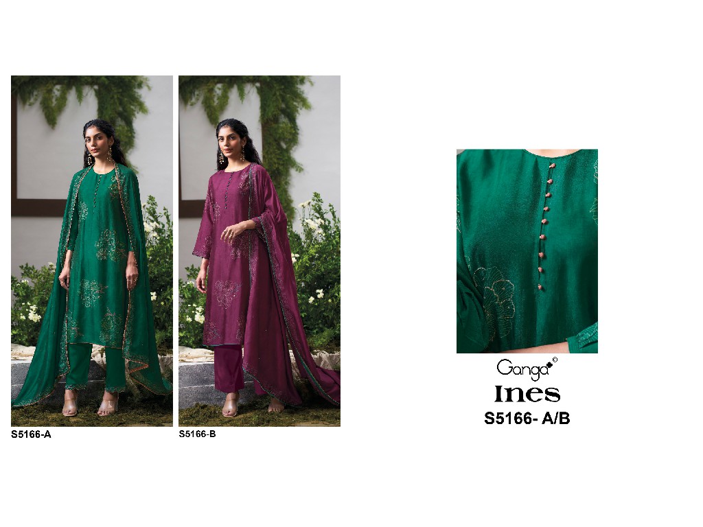 GANGA INES S5166 WHOLESALE PURE BEMBERG RUSSIAN SILK AMAZING UNSTITCH SALWAR SUITS FOR EXPORT