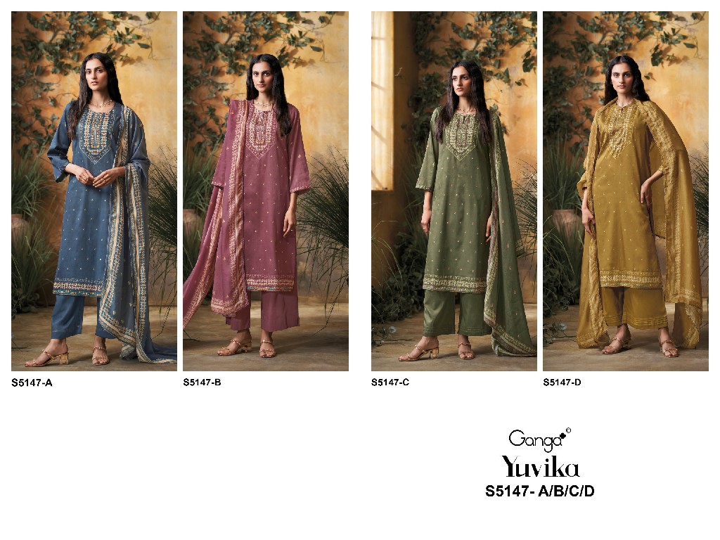 GANGA YUVIKA S5147 WHOLESALE PREMIUM COTTON CLASSIC UNSTITCH SALWAR SUITS SUPPLIER