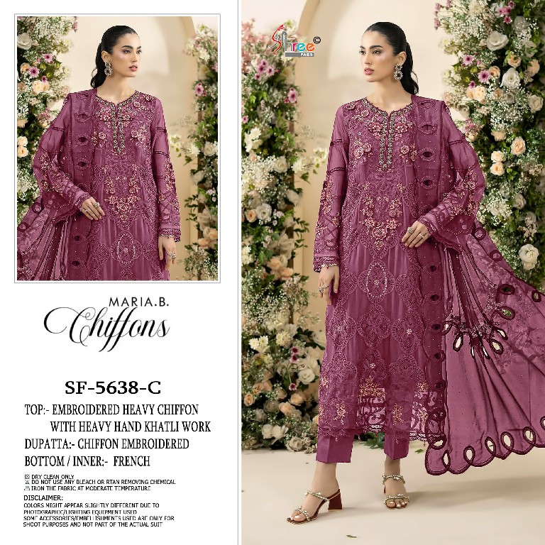 SHREE FABS D.NO 5638 WHOLESALE CHIFFON PAKISTANI HIT DESIGN UNSTITCH SALWAR SUITS EXPORTER