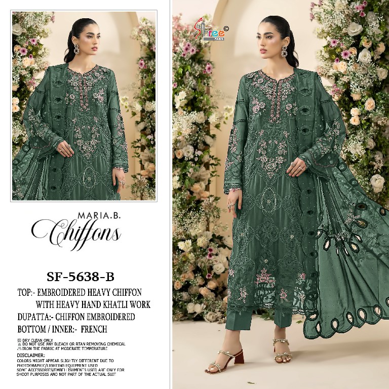 SHREE FABS D.NO 5638 WHOLESALE CHIFFON PAKISTANI HIT DESIGN UNSTITCH SALWAR SUITS EXPORTER