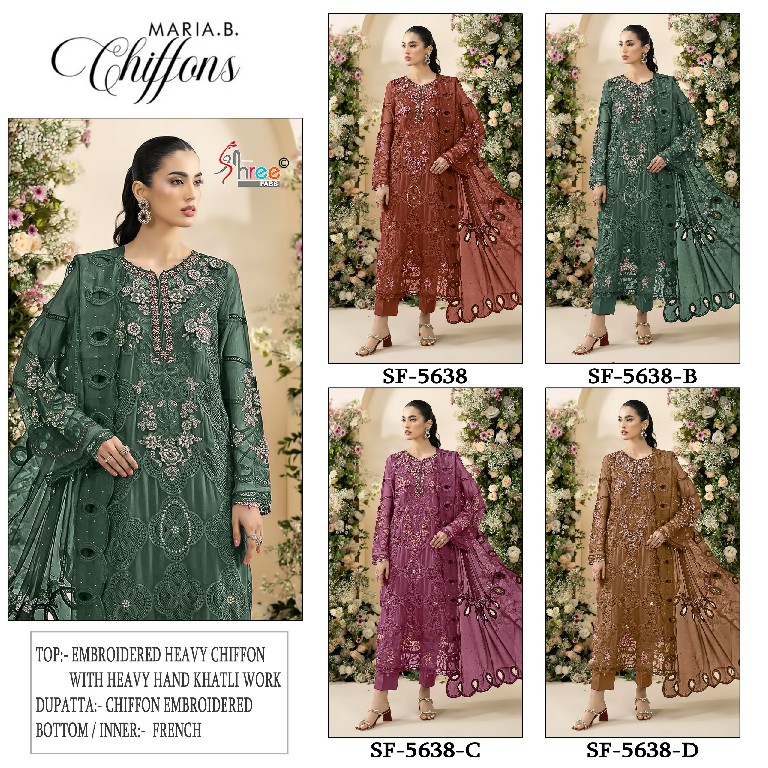 SHREE FABS D.NO 5638 WHOLESALE CHIFFON PAKISTANI HIT DESIGN UNSTITCH SALWAR SUITS EXPORTER