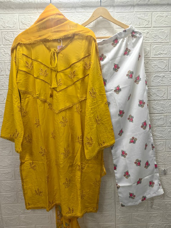 TEXTILEDEAL D.NO M-56 WHOLESALE READYMADE RAYON SHOP TRENDY 3 PCS COMBO SET SUITS SUPPLIER