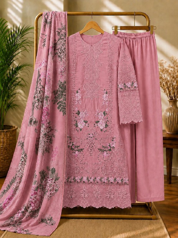 SANIYA TRENDZ D.NO 6001 WHOLESALE READYMADE COTTON CHIKANKARI BEAUTIFUL 3 PCS SUITS FOR EXPORT