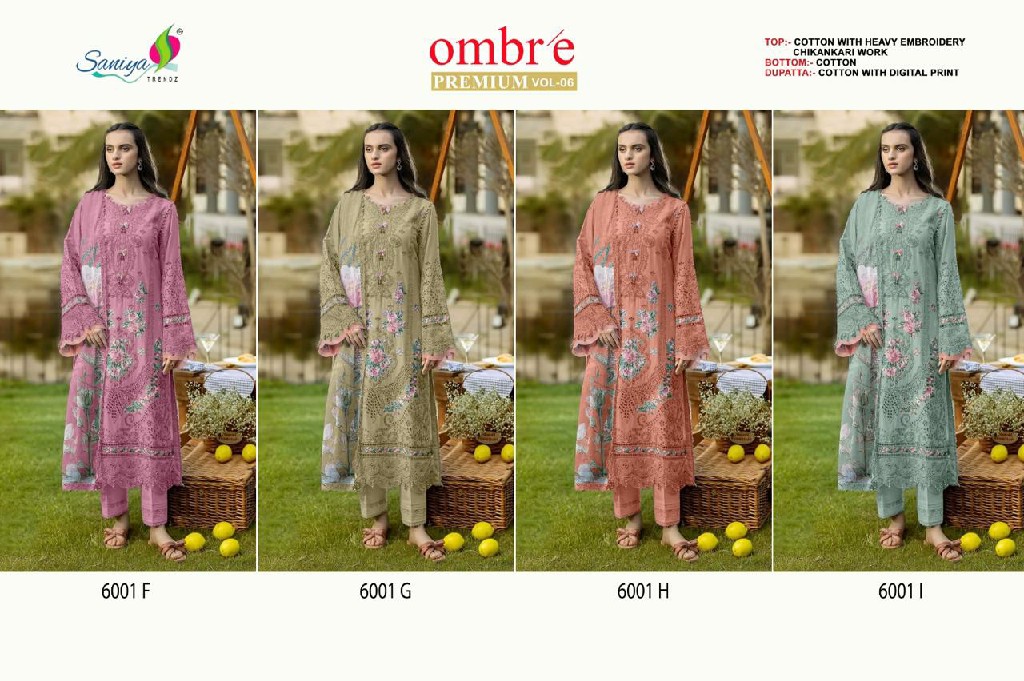SANIYA TRENDZ D.NO 6001 WHOLESALE READYMADE COTTON CHIKANKARI BEAUTIFUL 3 PCS SUITS FOR EXPORT