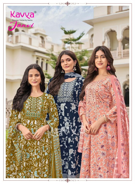 KAVYA JANVI VOL 2 WHOLESALE READYMADE MALAYSIAN COTTON ANARKALI STYLE 3 PCS SUITS EXPORTER