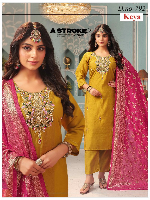 KEYA PRESENT READYMADE ROMAN SILK HAND WORK 3 PCS COMBO SET SUITS EXPORTER