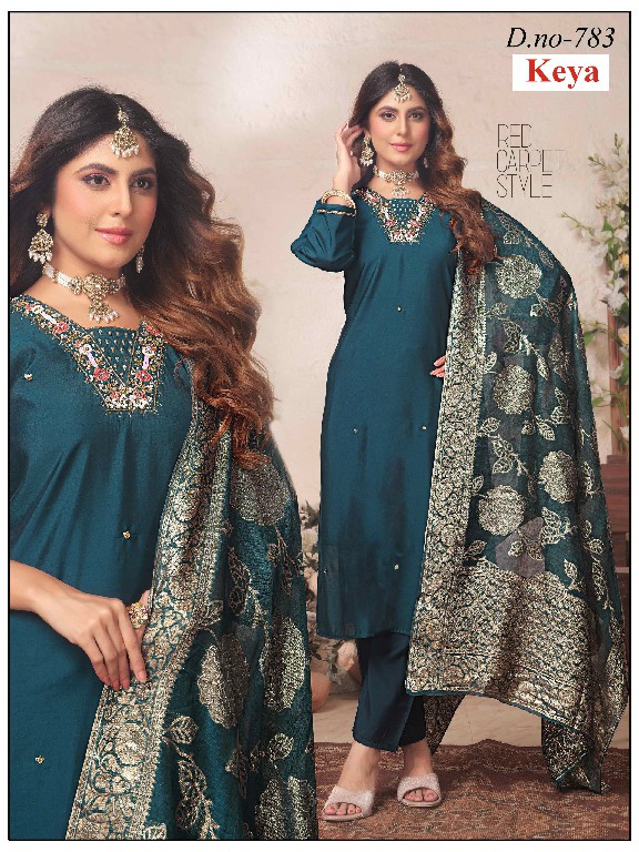 KEYA PRESENT READYMADE ROMAN SILK HAND WORK 3 PCS COMBO SET SUITS EXPORTER