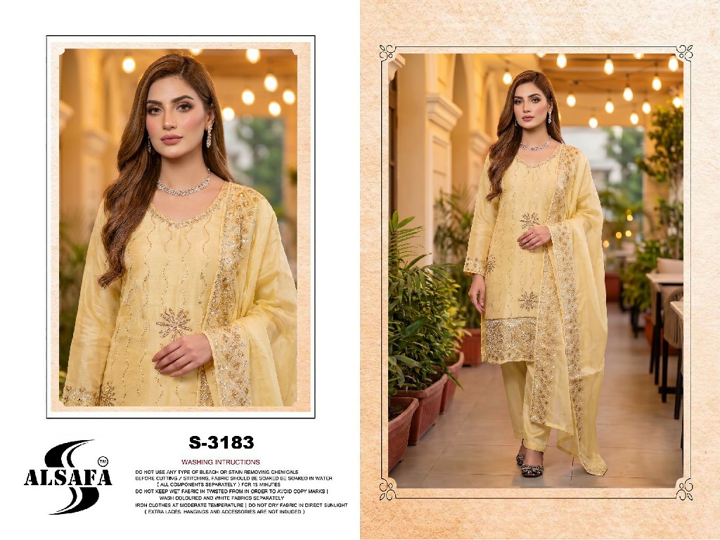 ALSAFA D.NO 3183 WHOLESALE READYMADE GIMMY CHU PAKISTANI BEADS WORK 3 PCS SUITS SUPPLIER