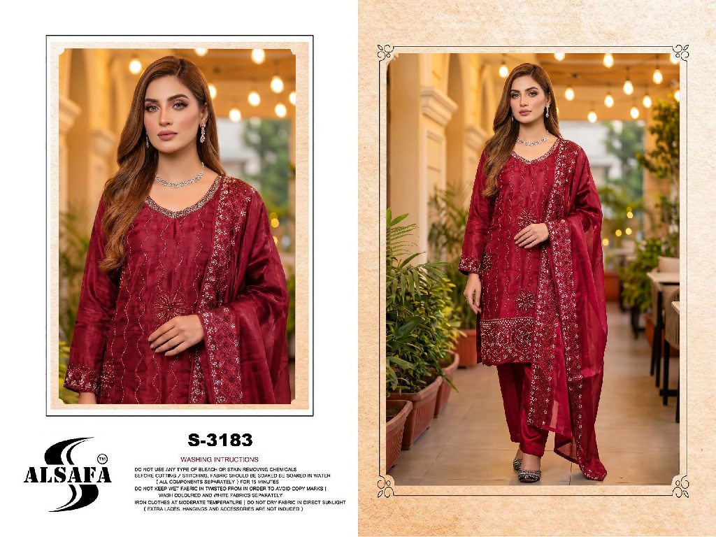 ALSAFA D.NO 3183 WHOLESALE READYMADE GIMMY CHU PAKISTANI BEADS WORK 3 PCS SUITS SUPPLIER