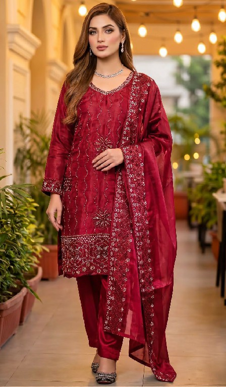 ALSAFA D.NO 3183 WHOLESALE READYMADE GIMMY CHU PAKISTANI BEADS WORK 3 PCS SUITS SUPPLIER