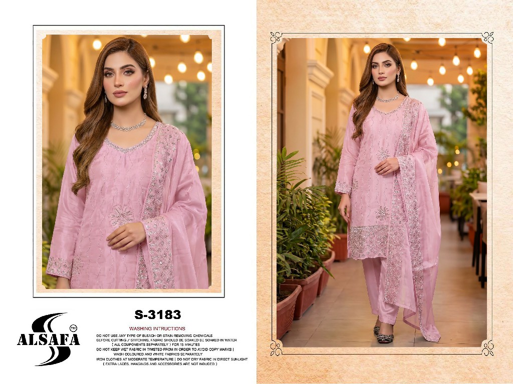 ALSAFA D.NO 3183 WHOLESALE READYMADE GIMMY CHU PAKISTANI BEADS WORK 3 PCS SUITS SUPPLIER