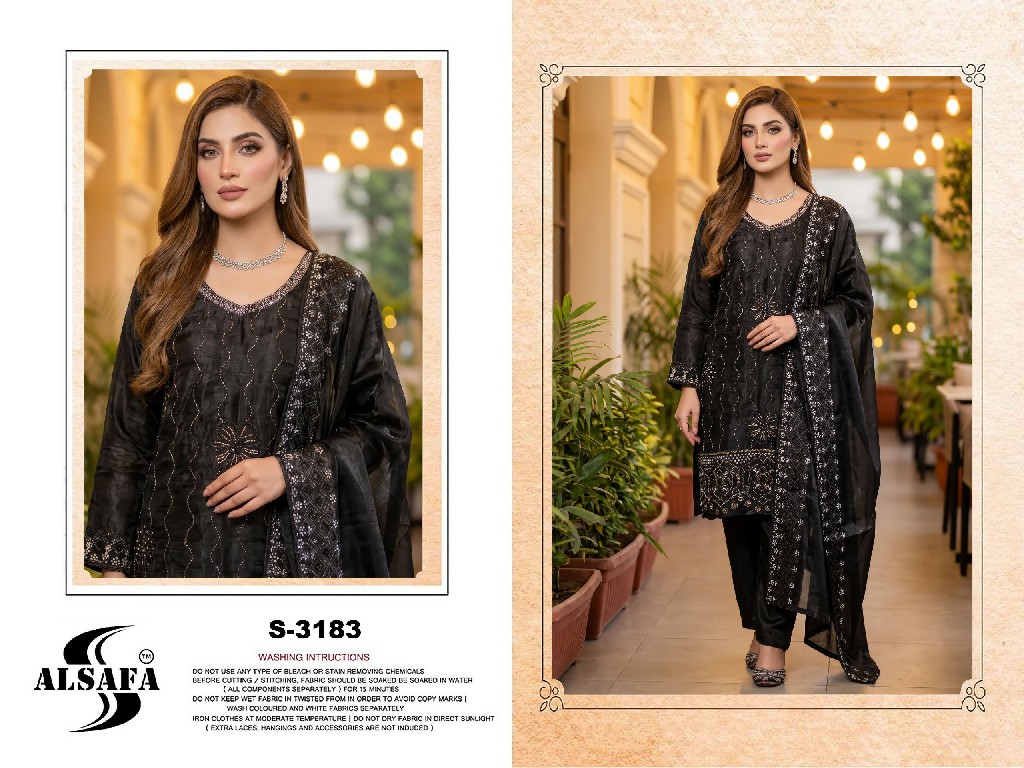 ALSAFA D.NO 3183 WHOLESALE READYMADE GIMMY CHU PAKISTANI BEADS WORK 3 PCS SUITS SUPPLIER